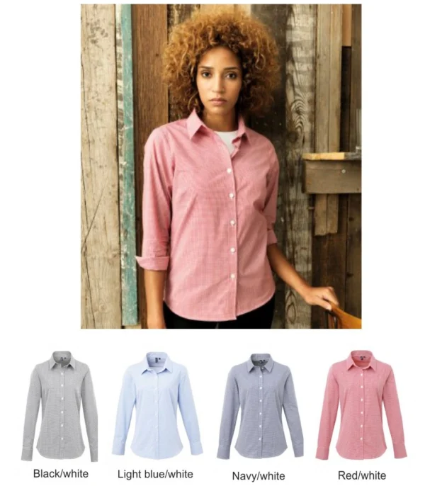 Premier PR320 Ladies Microcheck Long Sleeve Shirt